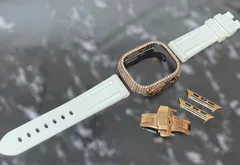 ローズ　ホワイト　ultra用　49mm アップルウォッチ　ケースカバーApple Watch. Dラバーベルト ラバーバンド　キラキラカバー　ケース