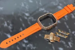 ローズ　オレンジ　ultra用　49mm アップルウォッチ　ケースカバーApple Watch. Dラバーベルト ラバーバンド　キラキラカバー　ケース