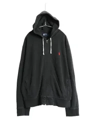 【お得なクーポン配布中!】 00s ポロ ラルフローレン フルジップ 鹿の子 フード パーカー メンズ XL / オールド スウェット トレーナー ワンポイント 大きいサイズ 黒