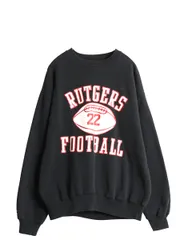 【お得なクーポン配布中!】 90s USA製 ラッセル 3段 カレッジ フットボール プリント スウェット メンズ XL / オールド トレーナー 裏起毛 前V 大きいサイズ ブラック