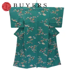 【中古】 小紋 正絹 グリーン 京紅型 たたき染め 和装 呉服 和服 きもの レディース 女性
