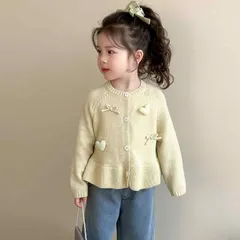 カーディガン キッズ 女の子 ニット セーター トップス 子供服 秋冬春 おしゃれ 長袖 無地 ラウンドネック シングルボタン 柔らかな肌触り ポリエステル素材 グリーン ライトベージュ