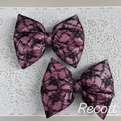 体育祭 盛り髪 文化祭 リボン ☆ ピンク×小花柄黒レース 2個セット JK 推し活 イベント