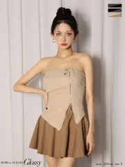 ベージュ [GL4607-GYxB-2511]【Glossy/グロッシー】ベアトップ/ アシンメトリー/ セットアップ/ フレア/ ミニドレス/ キャバドレス