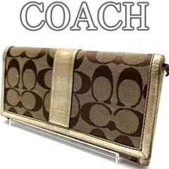 コーチ COACH シグネチャー キャンバス×レザー 長財布 ゴールド フラップウォレット Signature Canvas Leather Long Wallet Gold