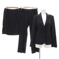 インディヴィ INDIVI セットアップ 3点セット テーラードジャケット パンツ スカート シングル ストライプ 38 紺 ネイビー 白 ホワイト /GV