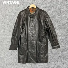 VINTAGE 羊革製 ブラックレザー ロングコート Mサイズ