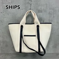 SHIPS 大容量キャンバストートバッグ 黒合皮トリミング 白 アイボリー A4収納可能 マザーズバッグ 旅行 お出かけ カジュアル ★ ■■