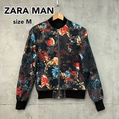 ZARA MAN 花柄ボタニカル柄 ボンバージャケット MA-1 サイズM メンズ 黒 赤 青 ジップアップ ブルゾン トルコ製 ★ ◇■