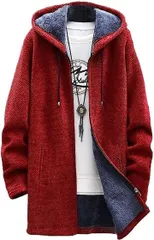 aspersio アスペルシオ フードつき ジップアップ ロングコート ビター系 お洒落 裏起毛 アウター メンズ 長袖 裏ボア カーディガン ジップアップパーカー ジャケット ストリート系 暖かい (パーシアンレッド,  M)