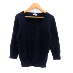 ナチュラルビューティーベーシック NATURAL BEAUTY BASIC ニットカーディガン ラウンドネック ミドル丈 七分袖 無地 S 紺 ネイビー /HO18