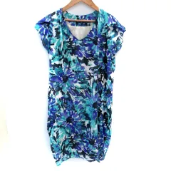 ラ トータリテ La TOTALITE ワンピース ひざ丈 半袖 Vネック 総柄 マルチカラー 青 ブルー 水色 ライトブルー /SM6