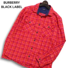 BURBERRY BLACK LABEL バーバリー ブラックレーベル 秋冬 ホース刺繍★ 長袖 フランネル チェック シャツ Sz.3 メンズ 赤