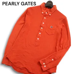 PEARLY GATES パーリーゲイツ ゴルフ 通年★ ロゴ刺繍 長袖 ボタンダウン ポロシャツ Sz.5 メンズ 日本製 オレンジ系