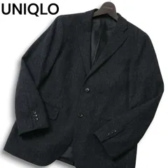 【美品】UNIQLO ユニクロ 秋冬 ウール★ ツイード ヘリンボーン テーラード ジャケット Sz.M メンズ 灰 グレー