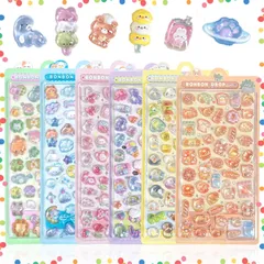 【在庫処分】女の子 男の子 デコシール 可愛い 手帳用 ぽんぽんドロップ 日記帳用 ぷくぷく 立体 ごほうび ぷくぷくシール 3Dシール DIYクラフト用 【6枚セット】