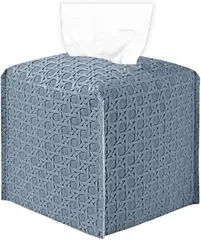 HAPPY SUGAR ティッシュケース おしゃれ ティッシュカバー ハーフサイズ 半分サイズ コンパクト 北欧 インテリア 車 ペーパータオル (格子ブルー,  ハーフサイズ)