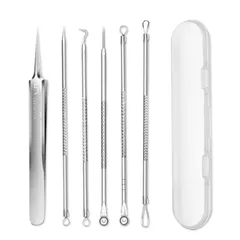 【新着商品】LIKENNY ニキビ針専用キット 6本セット 黒ずみ取り 角栓取り角栓プッシャー 毛抜き 極細ピンセット 毛穴ケア専用 美容ツール 美容用品 収納ケース付（直線）