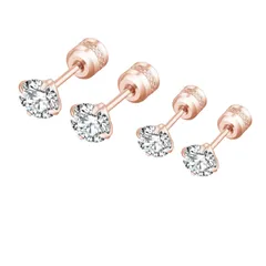 【在庫セール】シンプル ネジ式 セカンドピアス ファーストピアス 両耳 金属アレルギー対応 サージカルステンレス 4個セット レディース ピアス