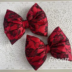 体育祭 盛り髪 文化祭 ☆ レッド×黒レース リボン ☆2個セット！ 推し活 イベント