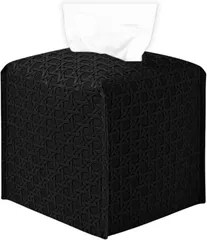 HAPPY SUGAR ティッシュケース おしゃれ ティッシュカバー ハーフサイズ 半分サイズ コンパクト 北欧 インテリア 車 ペーパータオル (格子ブラック,  ハーフサイズ)