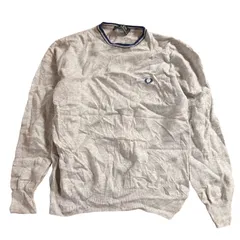 フレッドペリー　ニット　2XLサイズ　グレー　US古着　ウール100% ワンポイント　刺繍　 Uネック　ボーダー　レディース Sサイズ相当