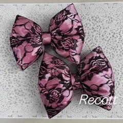 盛り髪 体育祭 文化祭 ☆ピンク×黒レース リボン ☆2個セット！ 推し活 イベント デカリボン ビックリボン