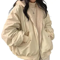 [Ｋａｙｉｙａｓｕ] アウター レディース リバーシブル ボアブルゾン 2way ボアジャケット 秋冬 ゆったり 暖かい 柔らかい カジュアル 通勤 通学 S-XL(M ベージュ) 1