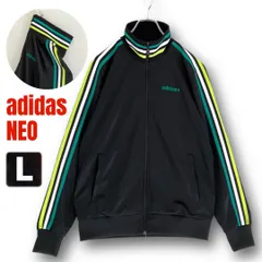 adidas NEO アディダスネオ★光沢ブラックジャージ★トラックトップ★マルチカラー/スリーストライプス/リブライン★メンズL  #2511N026