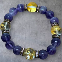 【良品】アメジスト×シトリン 天然石 ブレスレット 金彫り龍＆鳳凰 開運 パワーストーン