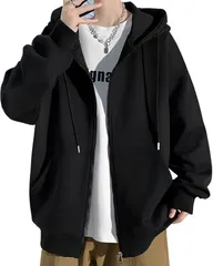 aspersio アスペルシオ ストリート系 スウエットパーカー 長袖 シルエット フルジップアップ フーディー メンズ 大人 オシャレ ジップアップパーカー アウトドア スウェット トップス b系 (アイボリーブラック(厚手),  2XL)