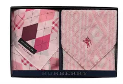 未使用 バーバリー  ハンカチ ピンク　チェック　ハンドタオル　ハンカチタオル タオルハンカチ　スカーフ　2枚セット 綿　コットン 100％　レディース BURBERRY ブランド雑貨　ギフトセット