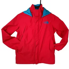 ノースフェイス マウンテンジャケット レッド ブルー 150サイズ HYVENT キッズ 通学 外遊び レジャー ハイベント 男の子 女の子 THE NORTH FACE MOUNTAIN JACKET