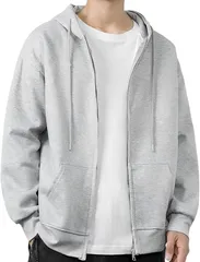 aspersio アスペルシオ ストリート系 スウエットパーカー 長袖 シルエット フルジップアップ フーディー メンズ 大人 オシャレ ジップアップパーカー アウトドア スウェット トップス b系 フード付き (ソフトグレー(厚手),  2XL)