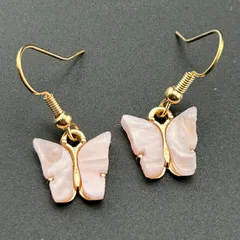 【新品】ネコポス◆アクセサリー ピアス フック ゴールド×ピンク 蝶 可愛い 揺れる◆