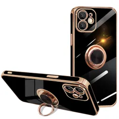 iPhone 12mini ケース リング付き ストラップホール付き 車載ホルダー対応 携帯カバー 360°回転 スタンド機能 リング スマホケース アイフォン 12mini 耐衝撃 TPU カバー 5.4インチ用 （ブラック）