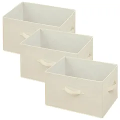山善(YAMAZEN) どこでも収納ボックス 折り畳み 【3個セット】 取っ手付き カラーボックス対応 衣類 収納 完成品 幅38×奥行25×高さ25cm 収納ボックス 収納ケース アイボリー YTCF-3P(IV)