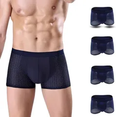 SMART STORE JAPAN ボクサーパンツ スポーツトレーナー監修 メンズ ボクサーブリーフ 下着 トレーニング ワークアウト クールテクノロジーによる持続的冷却効果 速乾 通気性 (サファイアブルー4枚セット,  L Regular)