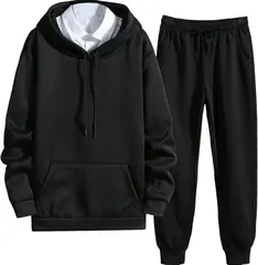 aspersio アスペルシオ 裏起毛 スウェット セットアップ オシャレ 長袖 v系 パーカー 上下セット メンズ ジャージ フード付き トレーナー ジャージ上下 長ズボン 2点 スウェットジャージ (#ブラック,  L)