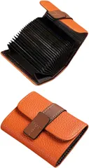 HILLVILLAGE カードケース コインケース 小銭 収納 ボタン式 カード入れ 小銭入れ 財布 洗練されたデザインで贈り物にも最適 クレカ クレジットカード じゃばら 大容量 軽量 (オレンジ,  じゃばら式20ポケット)