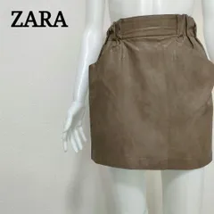 ザラ ZARA フェイクレザー ウエストゴム 台形ミニスカート エコレザー 大人フェミニン
