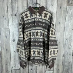 OLD POLO COUNTRY VINTAGE ポロカントリー ビンテージ ネイティブ柄 襟付き 総柄 フリース トレーナー メンズ M サイズ