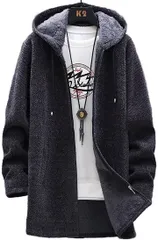 aspersio アスペルシオ フードつき ジップアップ ロングコート ビター系 お洒落 裏起毛 アウター メンズ 長袖 裏ボア カーディガン ジップアップパーカー ジャケット ストリート系 暖かい (ダークグレー,  XL)