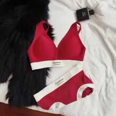 CK CalniKean カルバンクライン ノンワイヤー セット 綿100% レッド シームレス 下着 小胸集中 快適サポート CK ノンワイヤー セット シームレス 下着 レッド 小胸 補整 快適