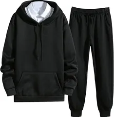 aspersio アスペルシオ 裏起毛 スウェット セットアップ オシャレ 長袖 v系 パーカー 上下セット メンズ ジャージ フード付き トレーナー ジャージ上下 長ズボン 2点 スウェットジャージ (#ブラック,  XL)
