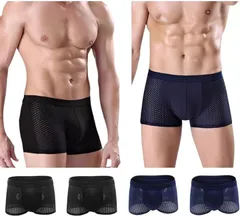 SMART STORE JAPAN ボクサーパンツ スポーツトレーナー監修 メンズ ボクサーブリーフ 下着 トレーニング ワークアウト クールテクノロジーによる持続的冷却効果 (ブラック2枚＋サファイアブルー2枚セット,  XL Regular)