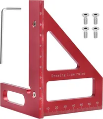 INJOYTEC 3Dマルチアングル測定定規 アルミ合金マルチ角度測定 木工用直角分度器 45° 90°マイター三角定規 大工用多機能レイアウト測定ツール 木工多角度メーター 六角レンチと取り付けネジ4本が付属します (レッド)
