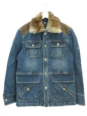 バーバリーブラックレーベル BURBERRY BLACK LABEL デニム ジャケット レザーコンビ ファー付き ライナー付き L ブルー系 アウター 上着のサムネイル