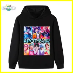 KPOPガールズ! デーモン・ハンターズ 長袖パーカー黒ブラック ハントリックス薄手トップス 110 120 130 140 150 160 女の子 服 キッズ子供 アニメ 映画 demon hunters 韓国 TS B1230
