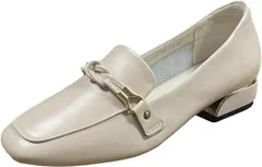 blue beryl ローファー レディース 本革 チャンキーヒール 3cmヒール ビット ラバーソール スクエアトゥ (アイボリー,  24.5 cm 2.5E)